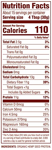 Nutiva USDA Organic Cold-Pressed Raw Hemp Seed Plant Protein with Hi-Fiber and Essential Amino Acids Powder, Non-GMO, Whole 30 Approved, Vegan, Gluten-Free & Keto, 16 Ounce