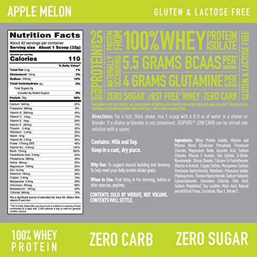 Isopure Whey Isolate Protein Powder with Vitamin C & Zinc for Immune Support, 25g Protein, Zero Carb & Keto Friendly, Flavor: Apple Melon, 3 Pounds (Packaging May Vary)