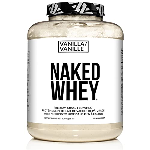 NAKED nutrition Naked Whey Vanilla Protein - All Natural Grass Fed Whey Protein Powder + Vanilla + Coconut Sugar- 5Lb Bulk, GMO-Free, Soy Free, Gluten Free. Aid Muscle Recovery - 61 Servings