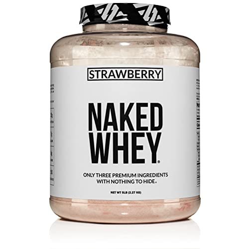 NAKED nutrition Whey Protein Supplement Powder, Strawberry, GMO-Free, Soy Free, Gluten Free, Aid Muscle Growth & Recovery - 61 Servings, 5 pounds