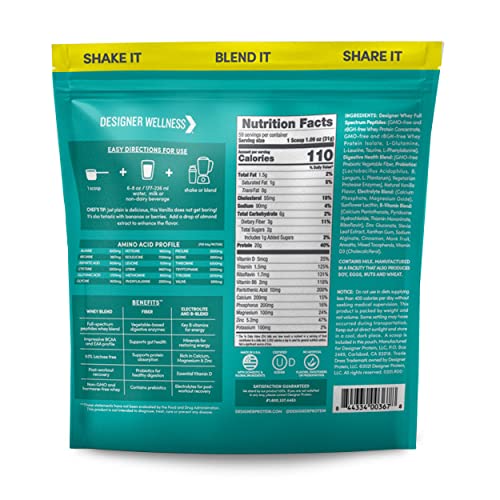 Designer Wellness Designer Whey Natural 100% Whey Protein Powder with Probiotics, Fiber, and Key B-Vitamins for Energy, Gluten-free, Non-GMO, French Vanilla ,4 lb