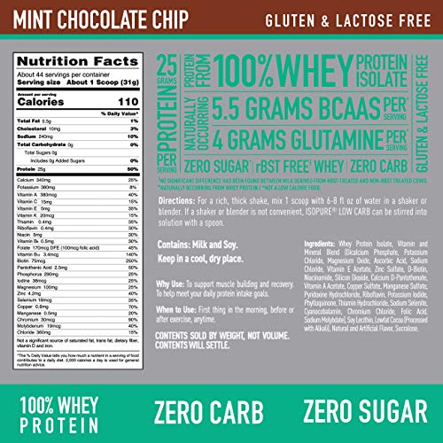 Isopure Whey Isolate Protein Powder with Vitamin C & Zinc for Immune Support, 25g Protein, Zero Carb & Keto Friendly, Flavor: Mint Chocolate Chip, 3 Pounds (Packaging May Vary)