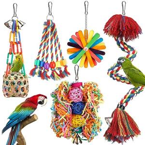 Colorful Bird Rope Perch with Bell and Toys