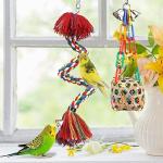 Colorful Bird Rope Perch with Bell and Toys