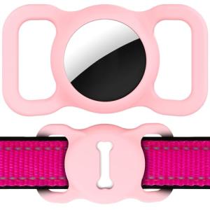 AirTag Silicone Dog Collar Holder - Pink Bone Pattern