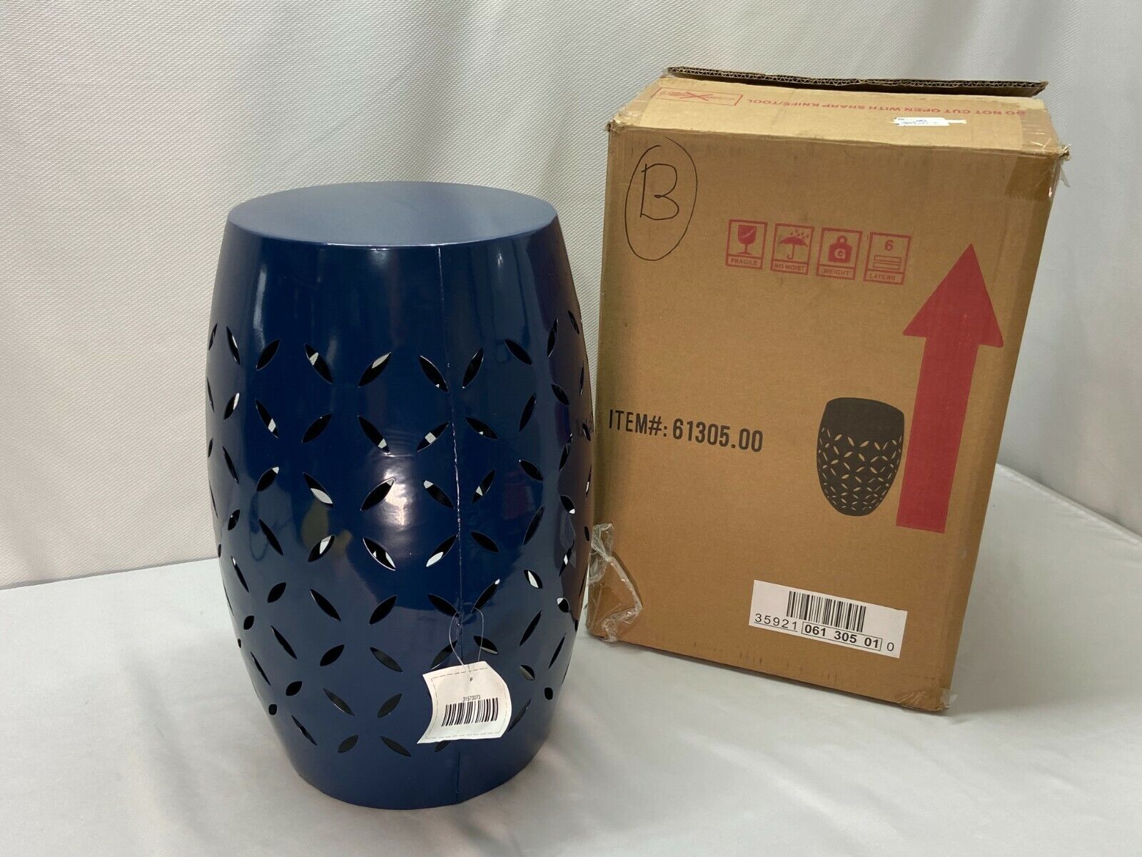 Dark Blue Iron Side Table for Outdoor Use