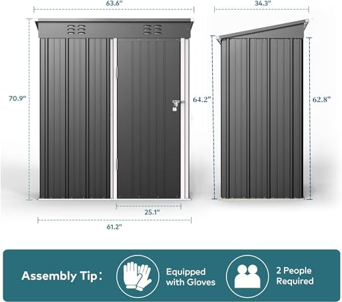 Gizoon 5'x3' Metal Storage Shed for Outdoors