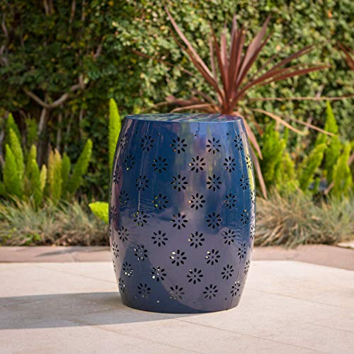 Dark Blue Iron Side Table for Outdoor Use