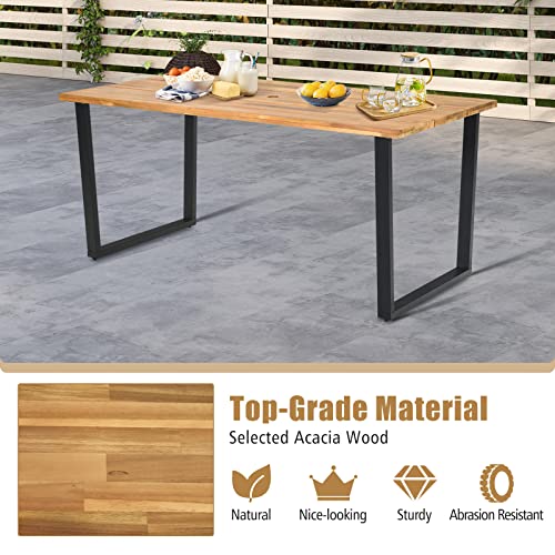 Acacia Wood Patio Dining Table with Umbrella Hole