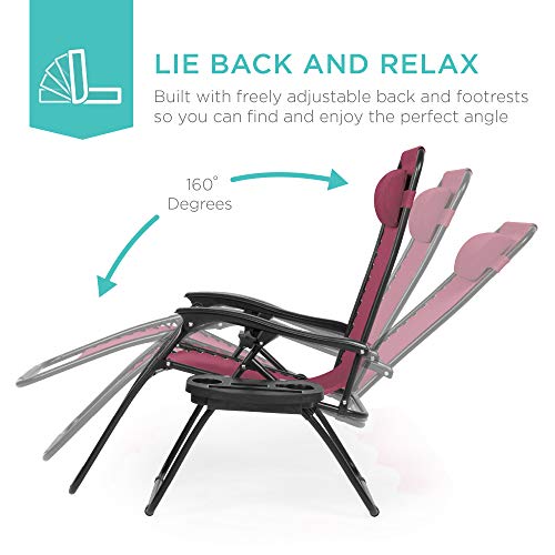 Set of 2 Burgundy Zero Gravity Patio Chairs
