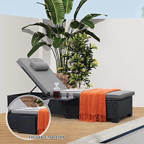 WAROOM Black Rattan Outdoor Chaise Lounge Chairs Set