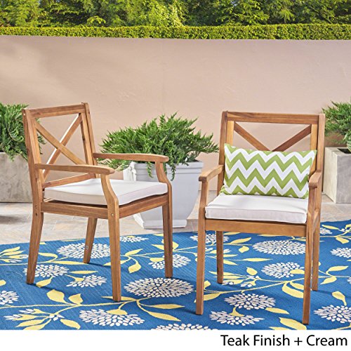Acacia Wood Dining Chairs Set of 2 – Teak/Cream