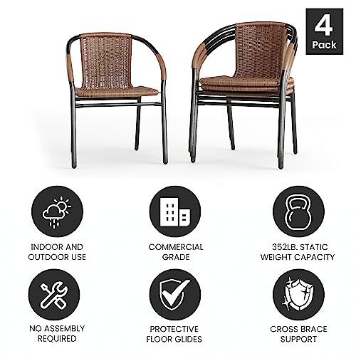 4 Pack Dark Brown Rattan Indoor-Outdoor Chairs