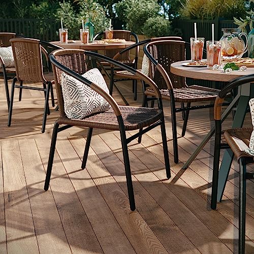 4 Pack Dark Brown Rattan Indoor-Outdoor Chairs