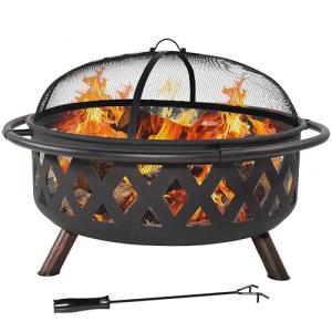 Sunnydaze 36-Inch Black Outdoor Wood Fire Pit