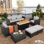 6-Piece Outdoor Patio Furniture Set with Fire Table