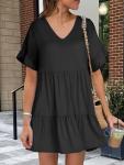 Summer V Neck Ruffle Sleeve Mini Beach Dress