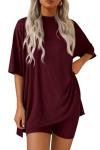 Prettygarden Women's Summer Lounge Set - Wine Red