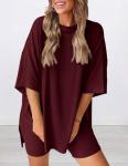 Prettygarden Women's Summer Lounge Set - Wine Red