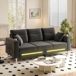 Gryalzes Modern 3-Seater Sofa with LED Lights