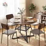 HOMCOM Round Industrial Dining Table for 4