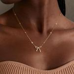 Dainty Gold Bow Necklace for Women and Teens