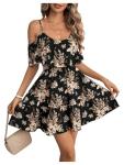 Boho Floral Cold Shoulder Mini Dress for Women