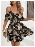 Boho Floral Cold Shoulder Mini Dress for Women