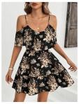 Boho Floral Cold Shoulder Mini Dress for Women