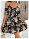 Boho Floral Cold Shoulder Mini Dress for Women