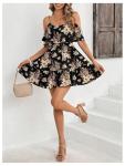 Boho Floral Cold Shoulder Mini Dress for Women