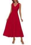 PRETTYGARDEN Women's V Neck Pleated Midi Dress