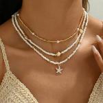 Boho Starfish Necklace with Pearl Charm