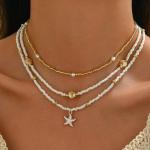 Boho Starfish Necklace with Pearl Charm
