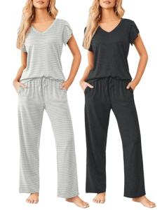 Ekouaer Women's Short Sleeve Pajama Set - 2 Pack