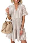 Caracilia Summer Striped Mini Beach Dress with Pockets