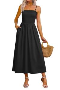 OFEEFAN Black Maxi Dress with Pockets for Women