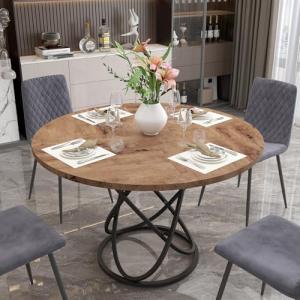 GOLDFAN Rustic Round Dining Table for 6-8