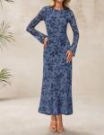 ZESICA Women's Floral Ruched Maxi Dress - Dusty Blue