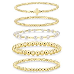 Yoosteel 14k Gold Plated Beaded Bracelet Set