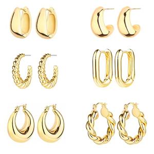 14K Gold Plated Chunky Hoop Earrings Set