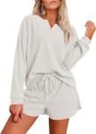 Ekouaer Women's Waffle Knit Pajama Set