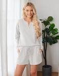 Ekouaer Women's Waffle Knit Pajama Set
