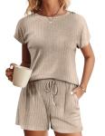 Ekouaer Women's Ribbed Knit Pajama Set