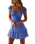 YOBECHO Women's Blue Ruffle Sleeve Mini Dress