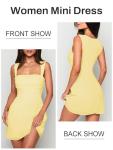 MIYIEONZ Yellow Ruched Mesh Mini Dress for Women