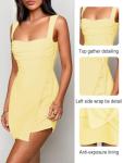 MIYIEONZ Yellow Ruched Mesh Mini Dress for Women