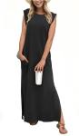 GRECERELLE Women's Casual Black Maxi Dress with Pockets