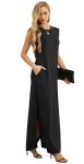 GRECERELLE Women's Casual Black Maxi Dress with Pockets