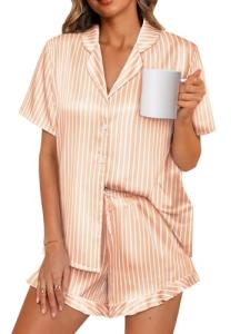 LILLUSORY Women's Satin Pajamas Set with Ruffles